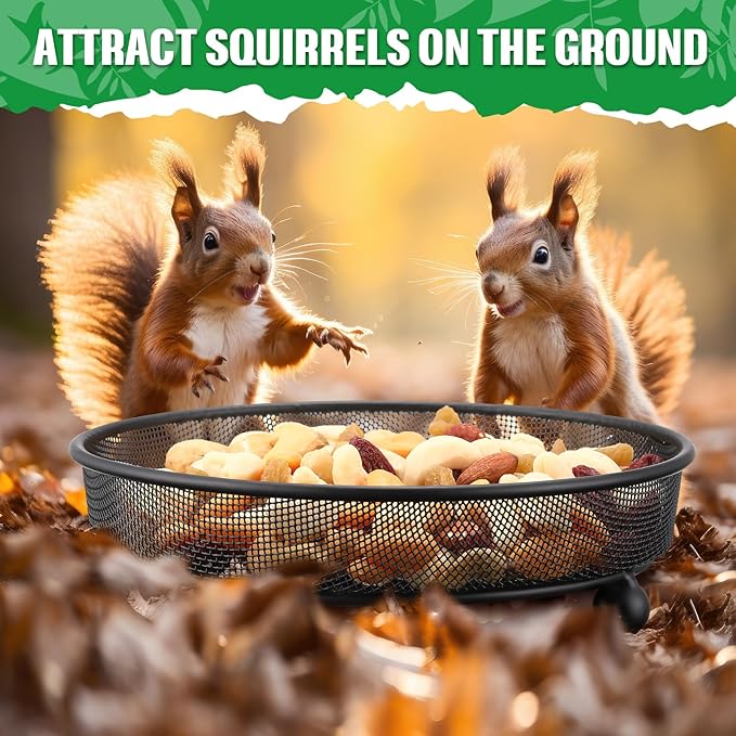 Nuogo 4 Pcs Ground Bird Feeder Tray 7 Inches Platform Bird Feeder for Outside Metal Squirrel Feeders Rust Resistant Mesh Seed Tray Garden Yard Decoration for Outdoor Wild Dove(Round)