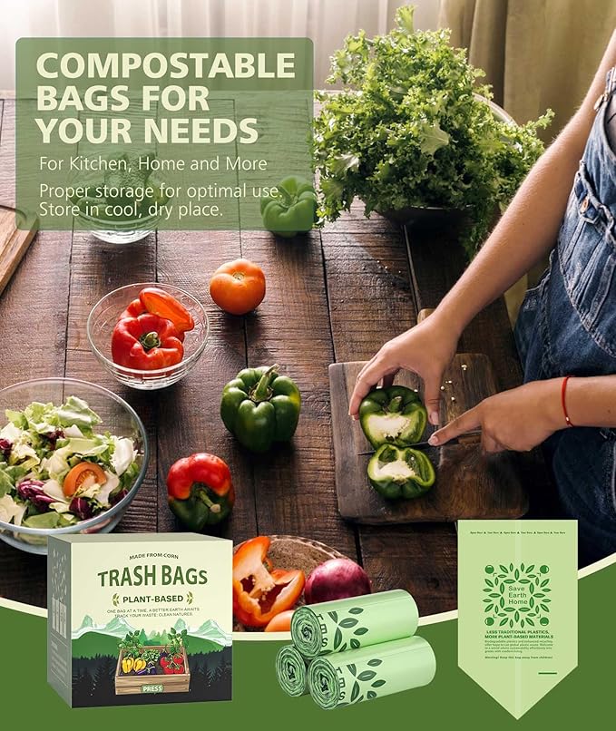 150 Count 1.6-2 Gallon Small Compost Bags, AYOTEE Biodegradable 1.6 Gallon Trash Bags, Certified By ASTM Mini Compostable Bags Strong Wastebasket Can for Bathroom Home Kitchen Fit 7.5 Liter, Green
