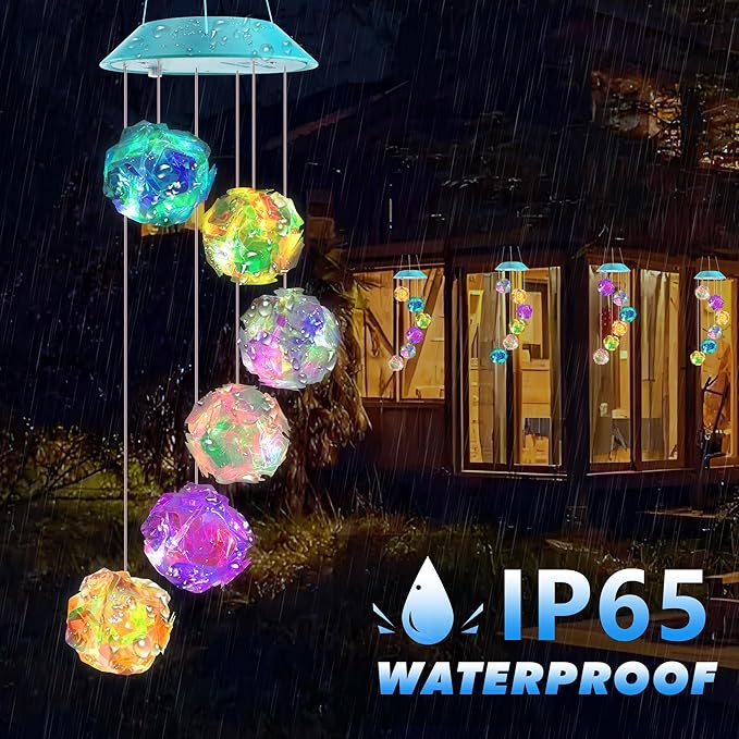 Solar Wind Chime,Color Changing Colorful Ball Wind Chimes, LED Decorative Mobile, Gifts for Mom Grandma,Waterproof Outdoor Solar Lights for Garden, Patio, Yard, Window, Outdoor Decorations