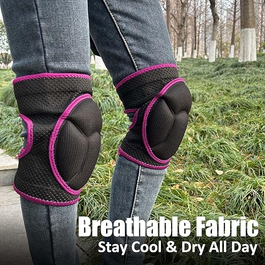 Working Knee Pads for Women, Mens Knee Protector for Cleaning, Flooring, Crawling Work, Safety Knee Pads for Gardening, Weeding, Carpeting– Breathable & Elastic Kneeling Pad for Concrete Tile Floor, Pink S