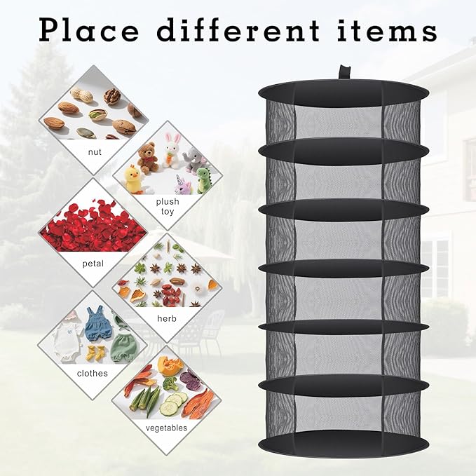 Herb Drying Rack Hanging Collapsible Drying Net for Garden Hydroponic Plant, Flowers, Herbs,Dry Mesh Folding Dryer (8 Layer)