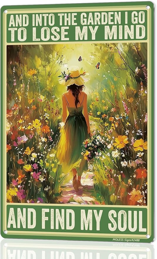 Funny Garden Sign – And Into the Garden I Go | 12x8″ Vintage Metal Sign for Outdoor Decor - Inspirational Gardening Gift for Women & Plant Lovers, 2488