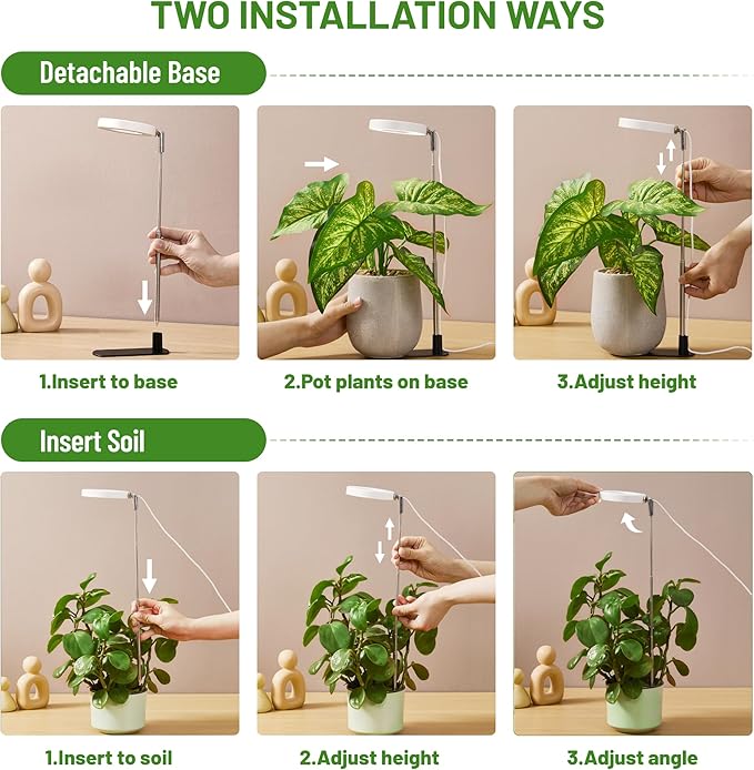 LBW Grow Light for Indoor Plants, Height Adjustable Plant Grow Lamp with Auto On/Off Timer 4/8/12H, 4 Dimmable Brightness, for Small Plants, White, 2 Packs