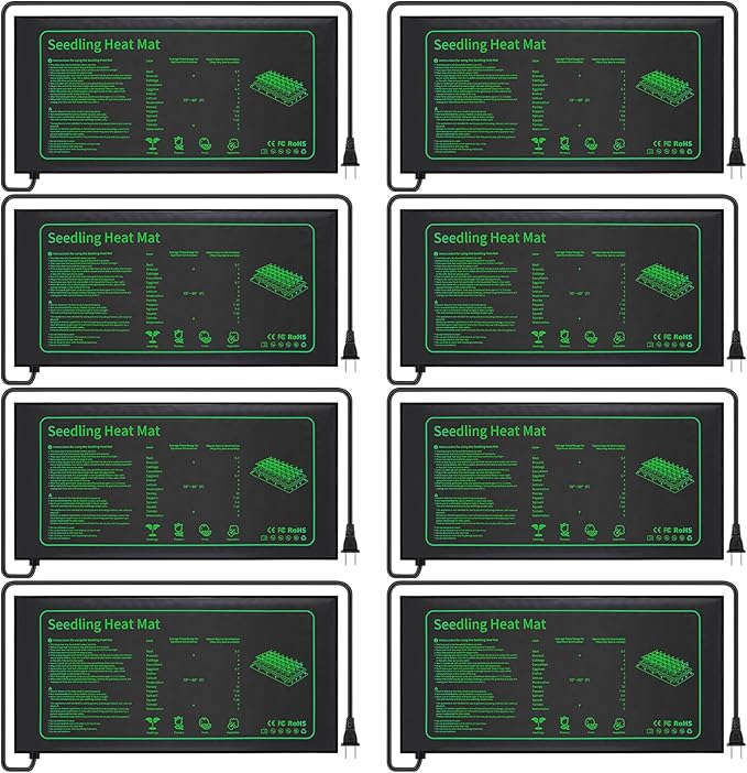 Ganeen 8 Pack Plant Seedling Heat Mat for Seed Starting Germination Grow Heating Pad 10 x 20.75 Inch Waterproof Hydroponic Warming Mat Bulk for Indoor Home Gardening Greenhouse Seed Starter