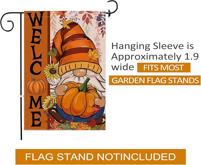 Fall Gnome Garden Flag, Fall Decor Gnomes Yard Flag 12x18 Double Sided Autumn, Autumn Garden Flags Pumpkin Leaves Signs Home Decorations Rustic Welcome Outdoor Farmhouse Thanksgiving