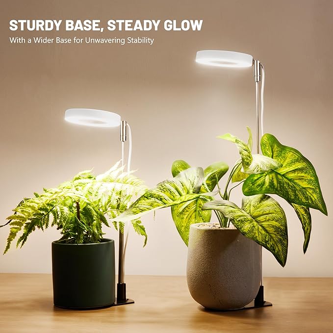 LBW Grow Light for Indoor Plants, Height Adjustable Plant Grow Lamp with Auto On/Off Timer 4/8/12H, 4 Dimmable Brightness, for Small Plants, White, 2 Packs