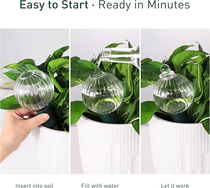 12 oz Plant Watering Globes Top Fill, Clear Glass Water Bulbs with Terracotta Spikes Stake, Vacation Slow Release Self Watering Planter Insert, Automatic Drip Device, 1 Pack