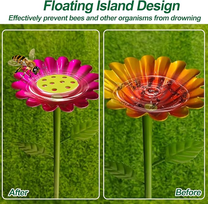 4 Pack Bee Watering Station for Garden with Floating Flowers Butterfly Bee Feeder for Outside Outdoors Metal Bee Water Bath Station Stakes Walkways for Bees Garden Thirsty Pollinators