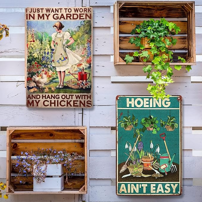2 Pcs Funny Metal Tin Garden Sign 12'' x 8'' Gifts for Plant Lovers Women Grandma Mom Garden Decor Metal Tin Sign for Farmhouse Greenhouse Patio Yard Wall Decor Indoor Outdoor(Female, Home)