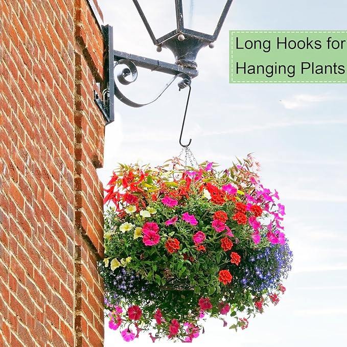 Dreecy 10 Pack Extra Large S Hooks, 12 Inch Heavy Duty Long S Hooks for Hanging Plants Baskets Bird Feeder on Tree Branch, Utility S Hook for Garden Pergola Pots Plants Closet Patio, Indoor Outdoor
