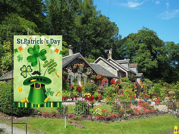 St Patrick's Day Garden Flag,Shamrock St Patricks Flag 12.5 x 18 Inch Clover for Garden and Home Decorations