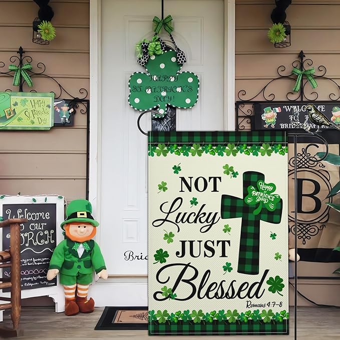 St Patricks Day Garden Flag 12×18 Inch Double Sided Happy St Patrick's Day Yard Garden Flags for Outside Shamrock Lucky Irish Blessing Garden Flag Outdoor House Holiday Decorations