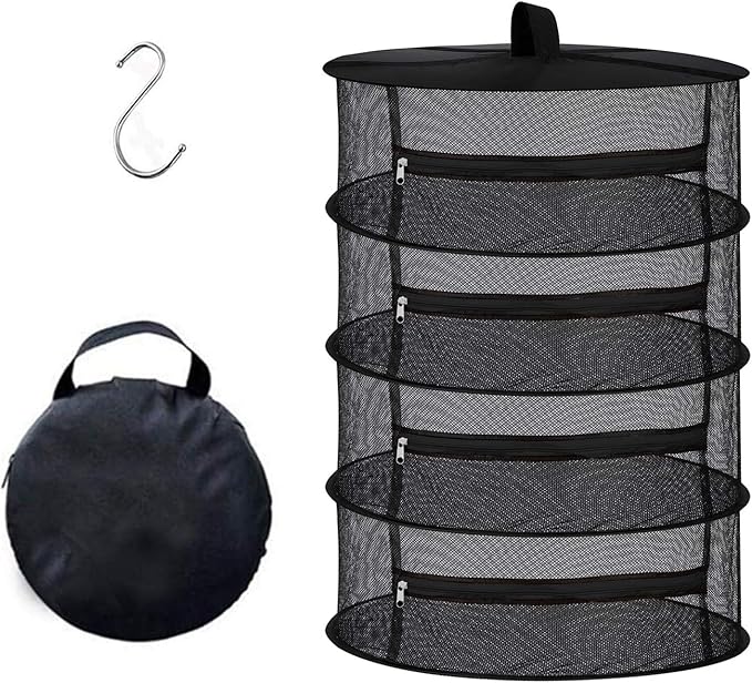 Desy & Feeci 4-Layer Herb Drying Rack - Collapsible Mesh Hanging Dryer Net for Herbs, Flowers, Tea, Fruits, and Vegetables - Includes S-Hook & Storage Bag (24" x 31")