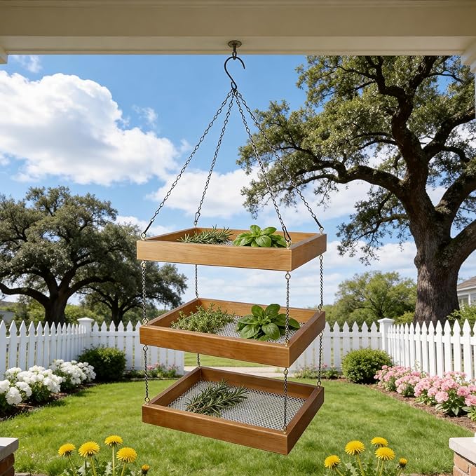 3-Tier Hanging Herb Drying Rack | 15.7"x11.8" Wooden & Mesh Dryer for Herbs, Flowers | Space-Saving Vertical Storage Solution for Kitchen, Grow Tent, and Balcony - Perfect for Home Gardeners