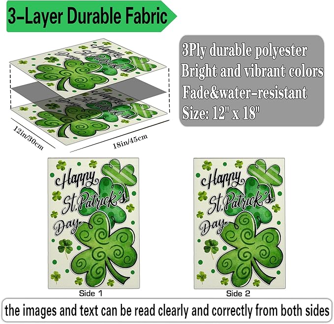 Happy St Patricks Day Garden Flag 12×18 Inch Double Sided St Patrick's Day Yard Sign Garden Flags for Outside Shamrock Lucky Irish Blessing Garden Flag Outdoor Banner Holiday Decor
