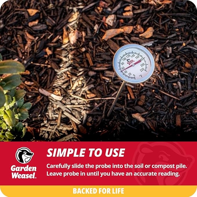 Garden Weasel Analog Soil & Composting Dial Thermometer - 20-Inch Probe | Measures 0 to 220 Degrees Fahrenheit | Soil Temperature, Worm Compost | 98000-A