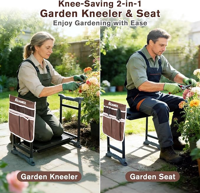 Garden Kneeler and Seat, Extra Wide Thick EVA Pad, Heavy Duty Foldable Garden Bench Holds 350lbs, Ergonomic Kneeling Stool with Garden Tool Pouches, Gardening Gifts for Women, Men, Seniors