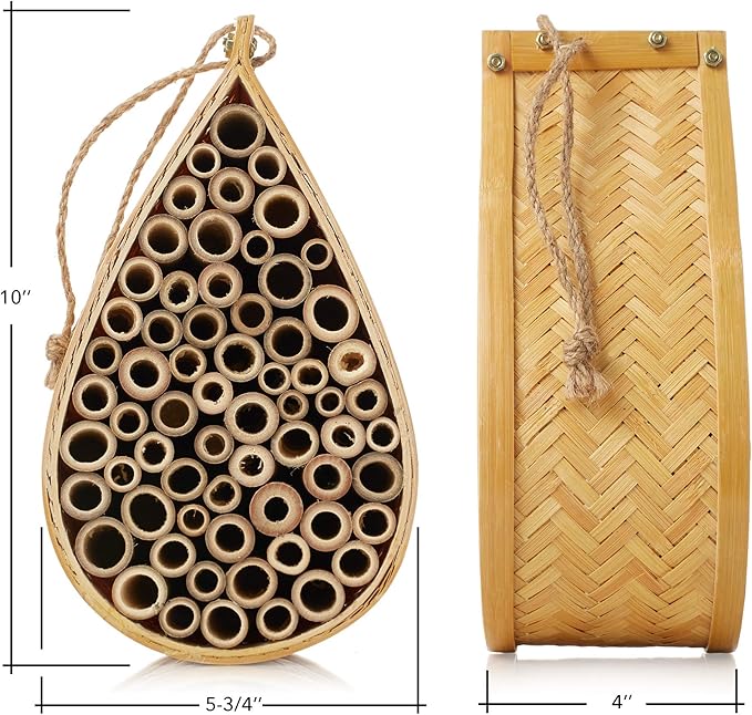 Honey Keeper Mason Bee House, Natural Bamboo Teardrop Bee Hive