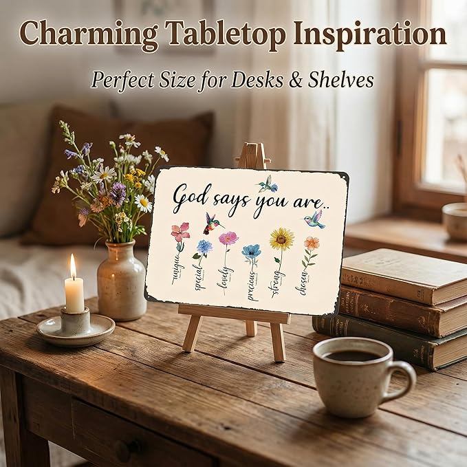 Funnysign Christian Gifts Gardening Gifts Garden Bible Verse Decor Bird Flowers God Says You Are Amazing Vintage Tin Sign for Home Garden Patio Yard Decor 8 X 12 Inch (3850)