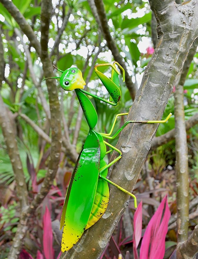 GIFTME 5 Metal Mantis Garden Yard Art Decor,Praying Mantis Outdoor Wall Decor for Garden,Patio,Tree,Fence,Lawn Ornaments Set of 2