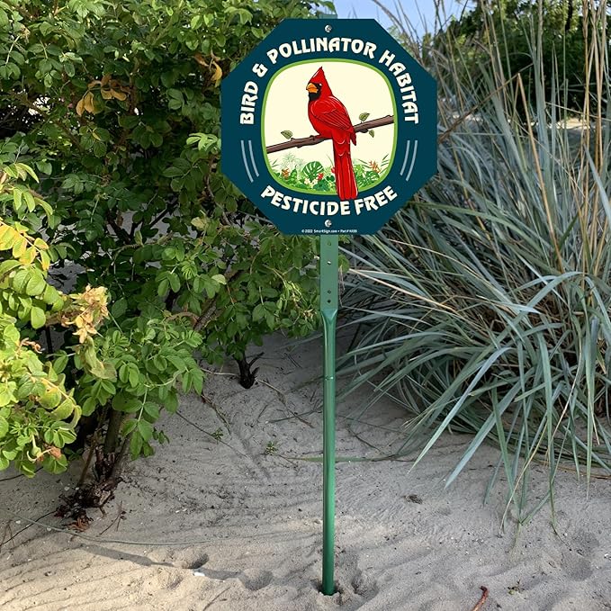 SmartSign 10 x 10 inch Bird & Pollinator Habitat, Pesticide Free Yard Sign & Stake Kit, 40 mil Laminated Rustproof Aluminum, 3 foot Stake, Set of 1, For Lawn, Garden, Made in USA