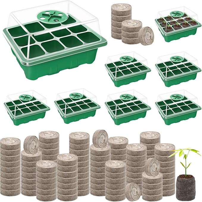 Halatool Seedling Trays Seed Starter Kit- Plant Germination Tray with Dome and Tray Base for Growing and Cloning (8 Set-Green)