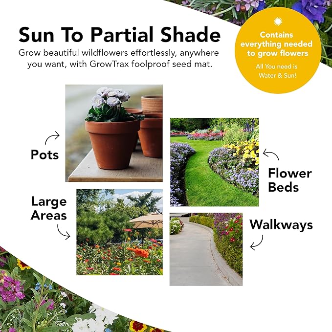 Growtrax Easy-Grow Wildflower Seed Mat - 40 sqft Annual & Perennial Mix - Eco-Friendly Bio Fabric, Ideal for Spring Planting, Flower Display, Pots, Beds & Walkways - Attracts Butterflies & Bees