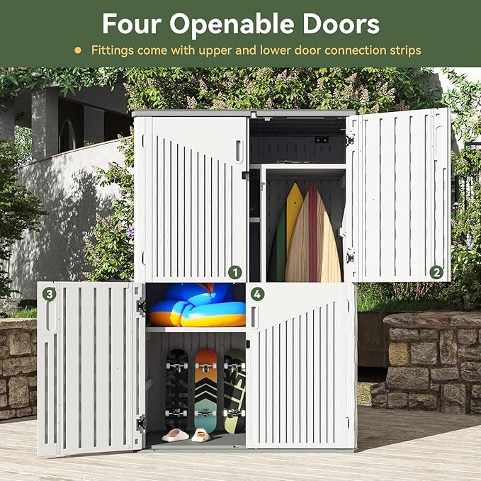 Aoxun Outdoor Storage Shed, 64 Cu.Ft Vertical Storage Sheds Outdoor with Floor, Outdoor Waterproof Storage Cabinet for Garage Storage, Pool Storage, Bike Shed, Garden Shed (White)