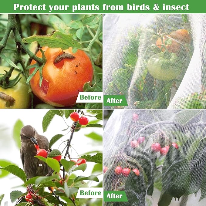 2Pcs Mosquito Netting, 6.5'x10' Insect Bird Mesh Garden Netting Pest Barrier, Garden Plant Net Protect Seedling Fruits from Birds Bugs, Plant Tree Cover for Crop Growth Protection