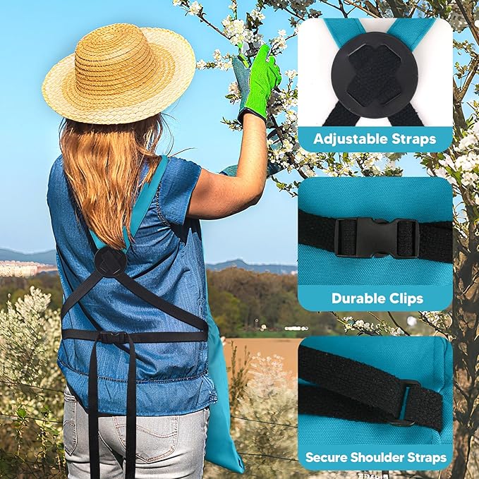 Garden Apron,Harvest Apron with Multi-pocket for Men Women, Adjustable Cross-Back Straps, Gardening Gifts for Mom,Dad