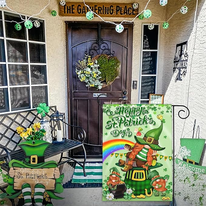 St Patrick's Day Garden Flag 12x18 Inch Double Sided Irish Lucky Shamrock Garden Flag 3ply Durable Polyester for Outdoor House Indoor Yard Holiday Decoration