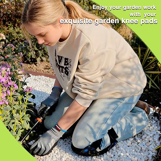 2 Pack Garden Knee Pads for Women, Lightweight Waterproof KneePads for Gardening, Anti Slip Leather Foam Padding Kneeling Pads for Flooring and Carpet Cleaning, House work, Gardening Maintain, Knee Protector, Blue Flower
