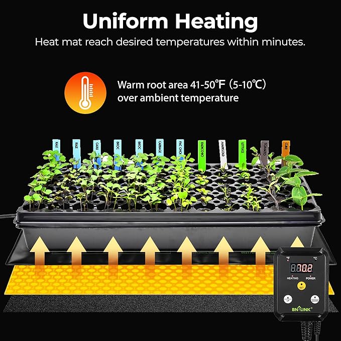BN-LINK Seedling Heat Mat Heating Pad 48" x 20.75" with Digital Thermostat Controller Combo Set Waterproof for Indoor Seed Starting and Plant Germination