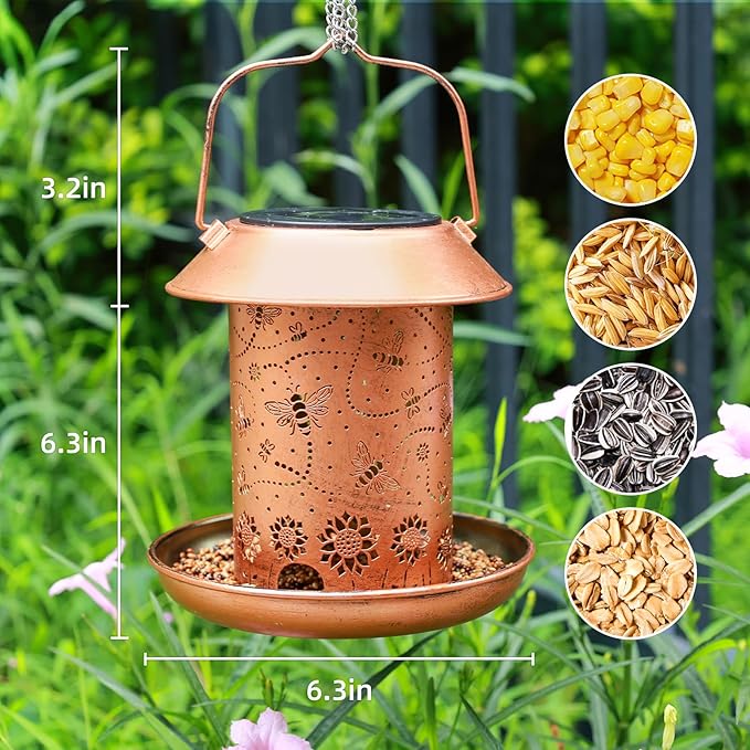 2 Pack Solar Bird Feeders for Outdoors Bee Solar Lanterns for Women Men Hanging Outdoor Lights Waterproof Metal Decoration for Patio, Yard, Lawn, Pathway, Garden Decor