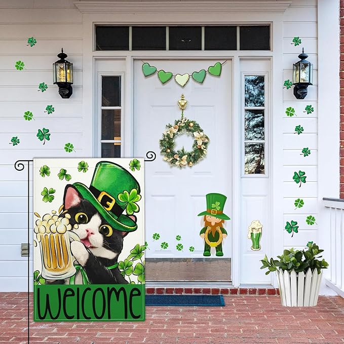 Happy St Patricks Day Garden Flag St Patrick's Day Yard Sign Garden Flags for Outside 12x18 Double Sided Shamrock Lucky Irish Blessing Signs Outdoor Decorations