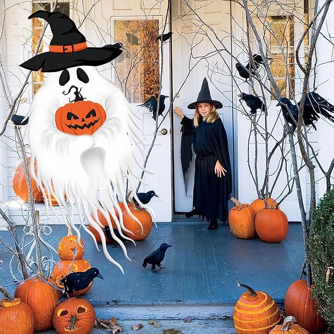 Halloween Garden Flag Outdoor Decorations for Outside Double-Sided Printed, Pumpkin Ghost Winter Yard Flags House Yard Seasonal Decoration 14.5 x 31.8 Inch Treat or Trick