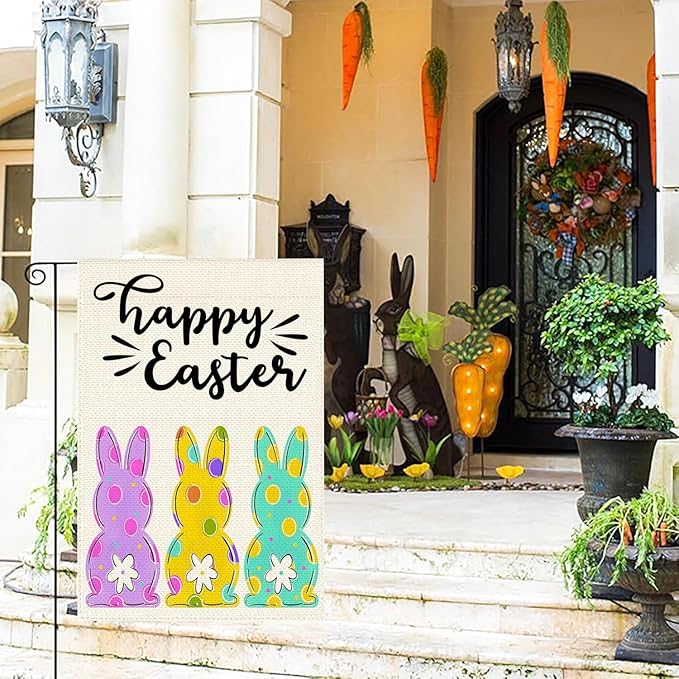 Easter Garden Flag 12x18 Inch Double Sided Easter Egg Bunny Small Seasonal Spring Flag Yard Outdoor Flag Decoration
