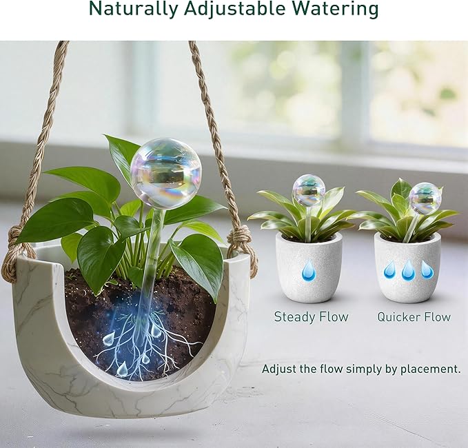 Large Extra-Thick Clear Glass Plant Watering Globes, Rainbow Gradient Self Watering Devices for Indoor & Outdoor Plants, Automatic Waterer Spikes, Perfect for Daily or Vacation Use, 4-Pack