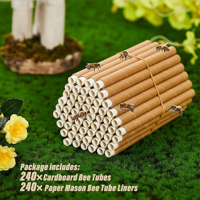 Lewtemi 120 Pcs Mason Bee House Tube Refill Cardboard Bee Tube Paper Mason Beekeeper Cardboard Insert Beekeeping Supplies for Solitary Beehive House Garden Pollinator Nest