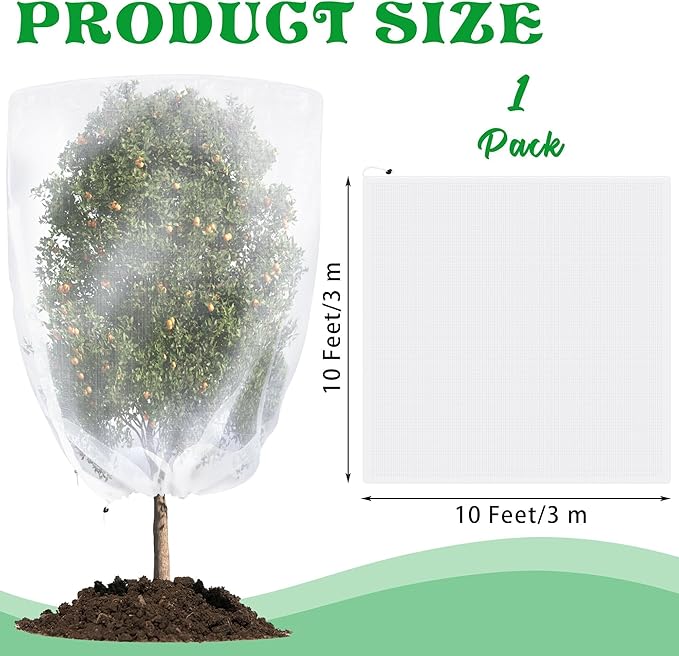 Tree Netting Bird Netting Cover 10 x 10 Ft Large Heavy Duty Garden Plant Protection Net with Zipper & Drawstring for Tomato, Blueberry, Fruit & Vegetable Trees