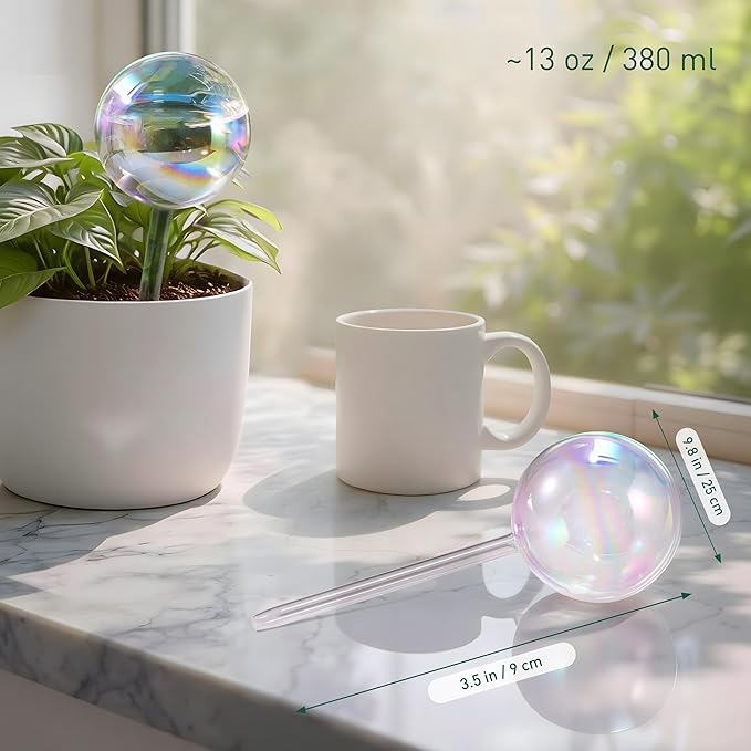 Large Extra-Thick Clear Glass Plant Watering Globes, Rainbow Gradient Self Watering Devices for Indoor & Outdoor Plants, AutomaticWaterer Spikes, Perfect for Daily or Vacation Use, 2-Pack