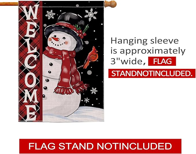 Christmas Snowman House Flag, Christmas Decor Snowman Flag 28x40 Double Sided Winter, Xmas Flags Signs Home Decorations Rustic Welcome Outdoor Farmhouse Xmas