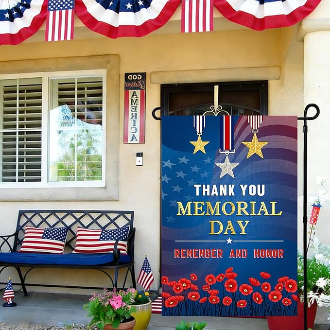 Memorial Day Garden Flag 12x18 Inch, Remember and Honor Patriotic Double Sided Flag for Yard Outdoor Decoration