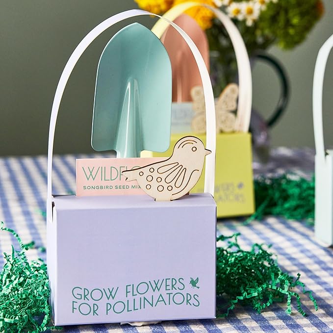 Modern Sprout Pollinator Garden Gift Set - Easter Gifts for Kids, Educational Gardening Tools for Little Gardeners - Eco-Friendly Kids Gardening Set w/Trowel, Wooden Markers & Wildflower Seeds (3pk)