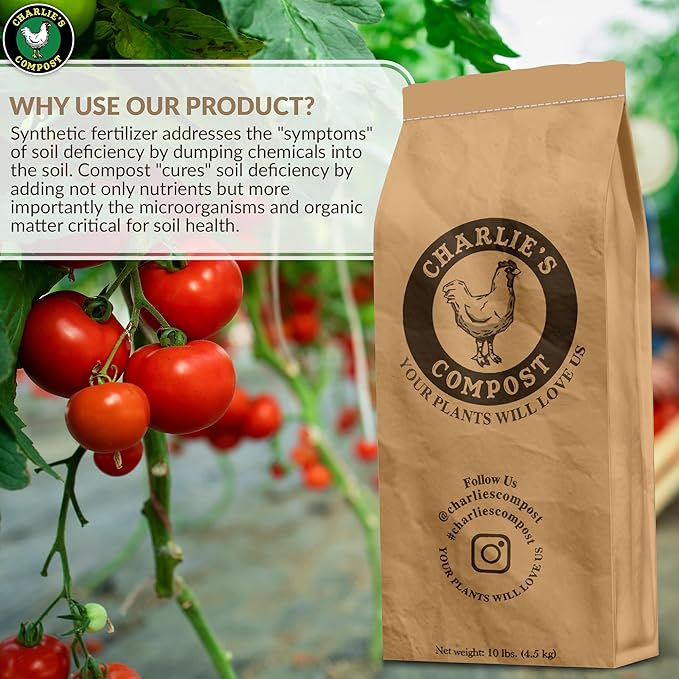 Charlie's Compost - Odor Free Organic Fertilizer for Home Gardens, Raised Beds, Containers, Seed Starting Mix, Natural Soil Amendment with Biochar 10lb