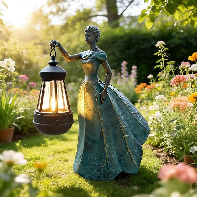 Fairy Garden Statue Solar Garden Decor Resin Fairy Statue with Lights Angel Fairy Decor Outdoor Yard Statues Gardening Gifts for Women 9.5 * 5.5 * 11.5 Inch