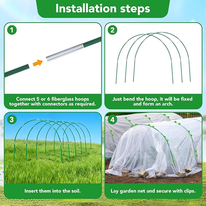 Garden Netting Kit for Raised Beds, 10x30FT Ultra Fine Mesh Netting ＆6 Sets Fiberglass Garden Hoops, Insect Netting for Garden Plant Row Cover Vegetable Flowers Protection Barrier