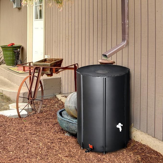 Outvita 100 Gallon Collapsible Rain Barrel, Garden Water Storage Tank, Portable Folding Rainwater Collector, Water Catcher with Filter Overflow Kit Faucet Black