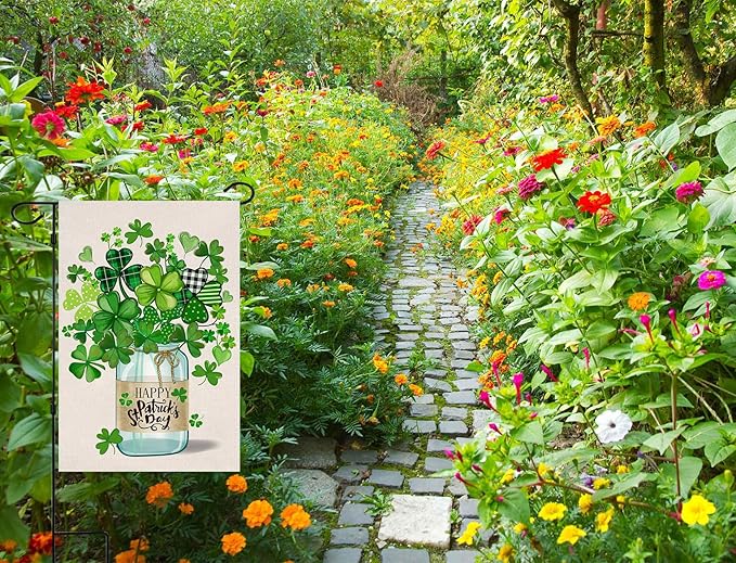 St Patrick's Day Garden Flag,Shamrock St Patricks Flag 12.5 x 18 Inch Clover for Garden and Home Decorations