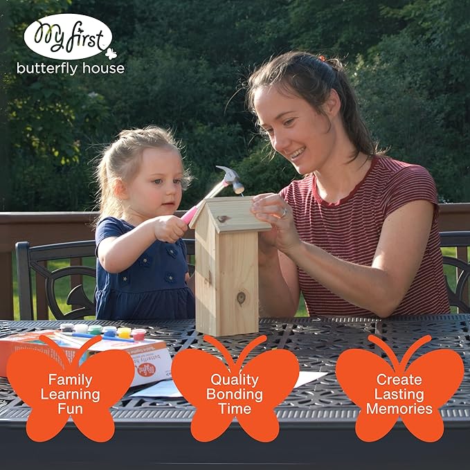 Nature's Way My First Butterfly House DIY Art Craft Kit - Creative Wooden Building & Painting STEM Gift for Kids and Adults
